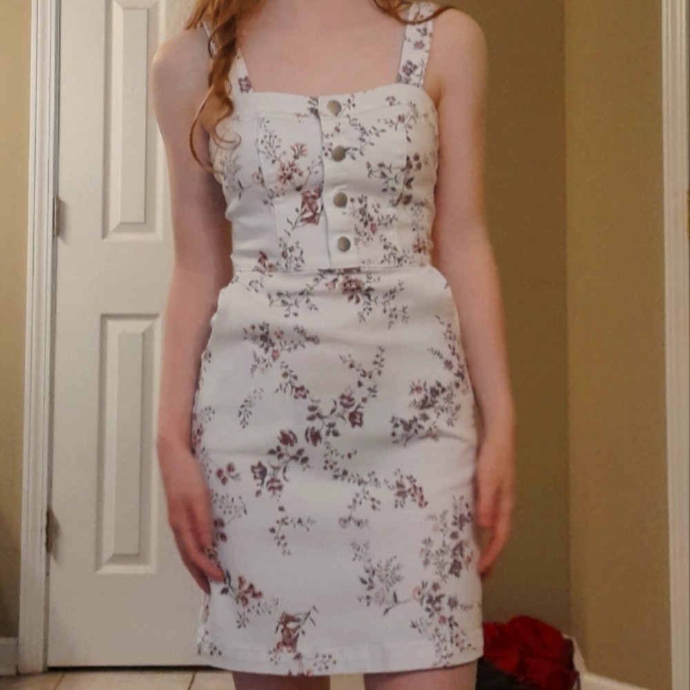 XS white floral Jean mini dress